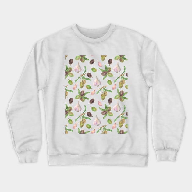 Olives and Garlic Spicy Duo Crewneck Sweatshirt by paintingbetweenbooks